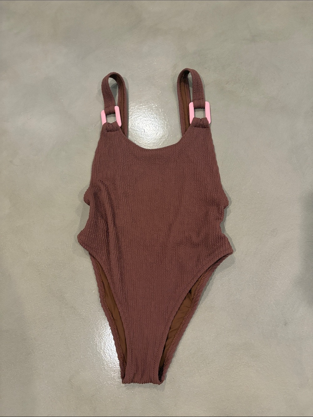 aerie Brown One-Piece Swimsuit with Pink Strap Accents
